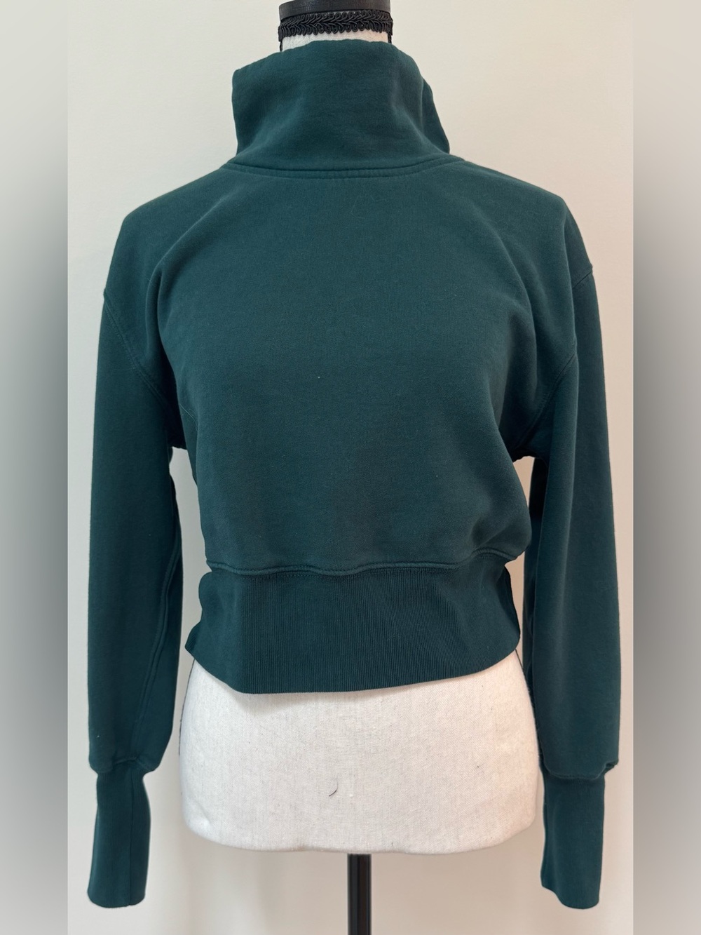 Cropped Mock Neck Sweatshirt Abercrombie Dark Teal Fleece Women’s Small